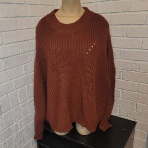 Terra & Sky Plus Size 1X (16W-18W) Chunky Knit Distressed Sweater Rust/Brown